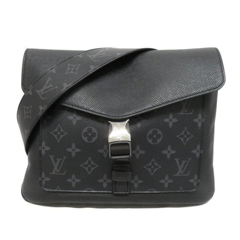 Louis Vuitton Flap Messenger Crossbody Bag Taigarama Leather Black